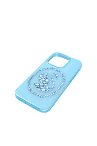 Case voor iPhone 14 Pro met Swarovski Kristallen Zwaan - Blauw