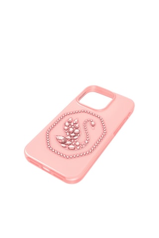 Case voor iPhone 14 Pro met Swarovski Kristallen Zwaan - Roze
