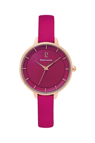 Leren Quartz Horloge Délice  Frambozenrood en Roségoudkleurig