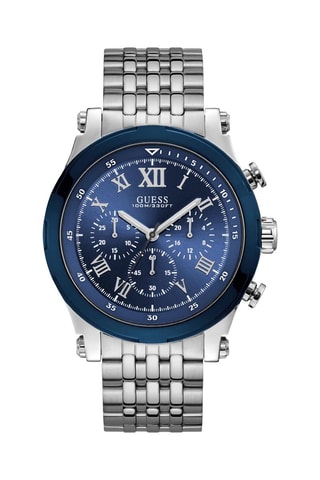 Stalen Quartz Horloge Zilverkleurig en Blauw