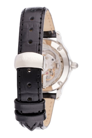 Leren Automatisch Horloge Eria Lady Round - Zwart en Zilverkleurig