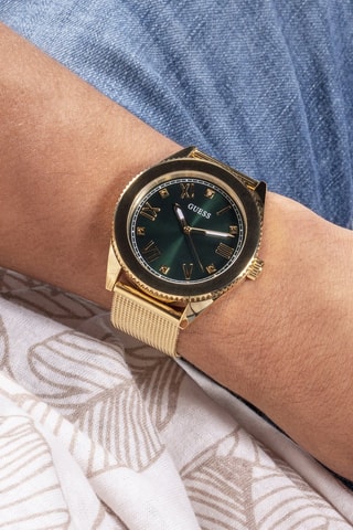 Stalen Quartz Horloge - Goudkleurig en Groen