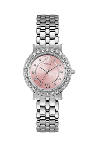 Stalen Quartz Horloge  Zilverkleurig en Roze