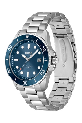 Stalen Quartz Horloge - Zilverkleurig en Marineblauw