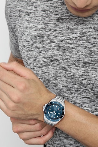 Stalen Quartz Horloge - Zilverkleurig en Marineblauw