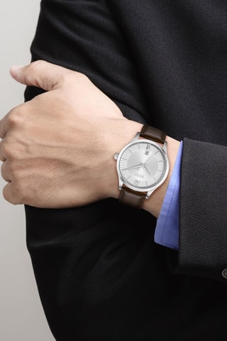 Kalfsleren Quartz Horloge - Bruin en Zilverkleurig