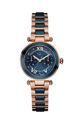 Montre à quartz en céramique et acier - Bleu marine et doré rose 