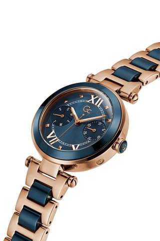 Montre à quartz en céramique et acier - Bleu marine et doré rose 