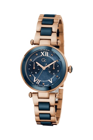 Montre à quartz en céramique et acier - Bleu marine et doré rose 