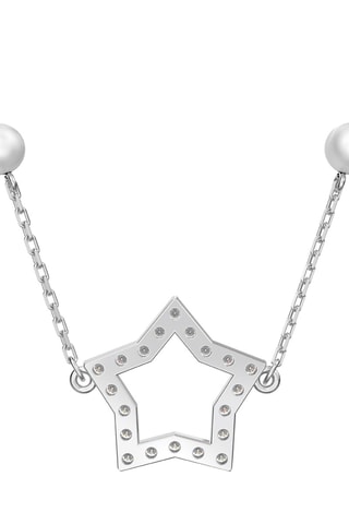 Ketting met Parelmoeren Parels en Swarovski Kristallen Stella - Zilverkleurig en Wit