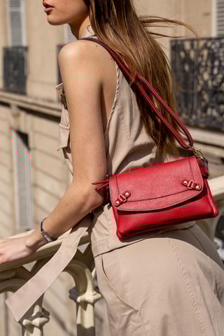 Leren Schoudertas Joe - Goudkleurig, zwart en rood