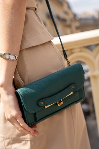 Leren Schoudertas Simone - Goudkleurig en groen