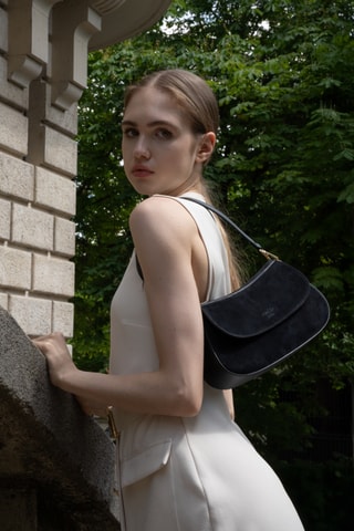 Nubuck Trendy Handtas Cyra  - Zwart