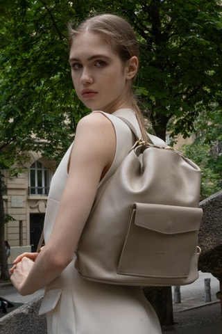 Leren Schoudertas Effia  - Taupe