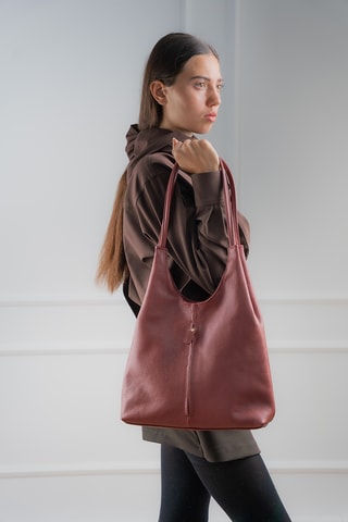 	Leren Trendy Handtas Fred  - Bordeauxrood