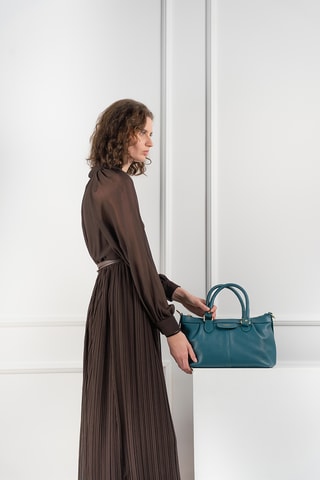 Leren Schoudertas Jett - Pauwblauw