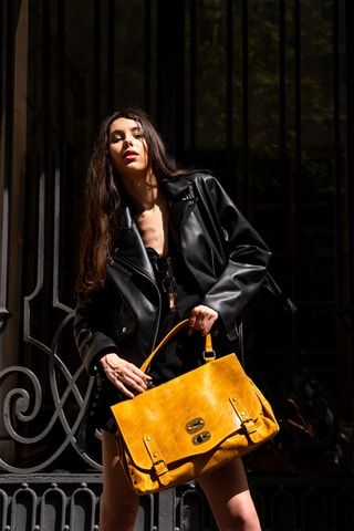 Leren Handtas Gavi - Zwart en mosterdgeel