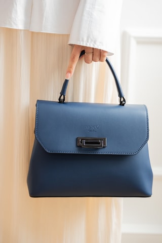 Kalfsleren Handtas Laurie - Marineblauw