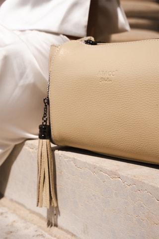 Leren Handtas Smoo - Beige en zwart