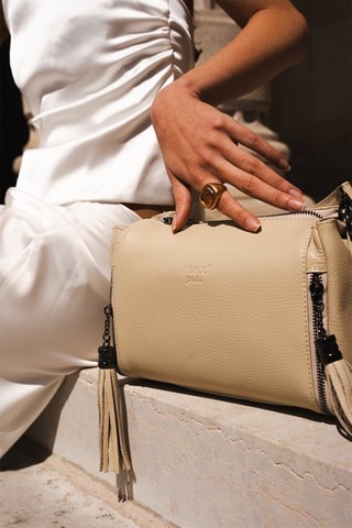 Leren Handtas Smoo - Beige en zwart