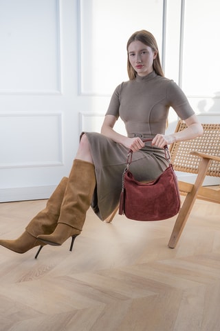 Nubuck Schoudertas Kai - Bordeauxrood