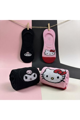 2 Paar Enkelsokken Hello Kitty en Kuromi Hello Kitty Sanrio - Zwart en Roze