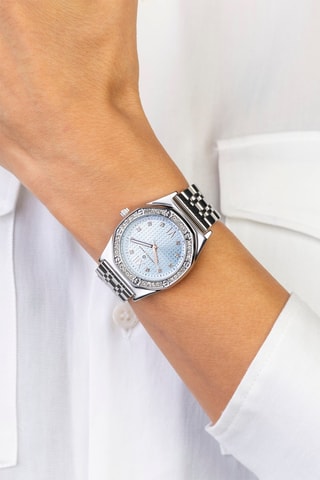 Stalen Quartz Horloge - Zilverkleurig en Blauw