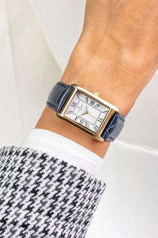 Leren Quartz Horloge - Donkerblauw en Goudkleurig - Frederic Graff