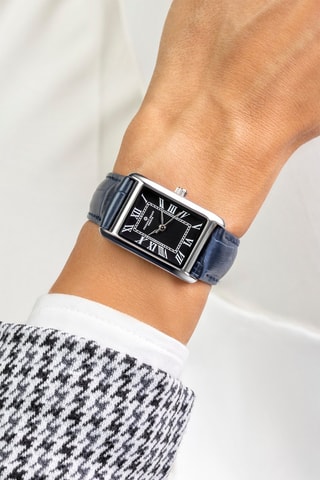 Leren Quartz Horloge - Donkerblauw en Zilverkleurig - Frederic Graff