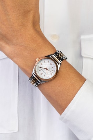 Stalen Quartz Horloge - Zilverkleurig en Roségoudkleurig - Marc Malone