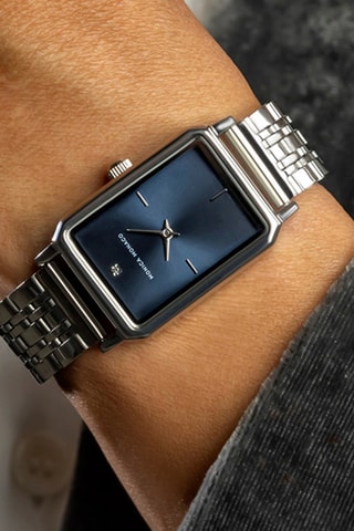 Stalen Quartz Horloge met Diamant - Zilverkleurig en Blauw