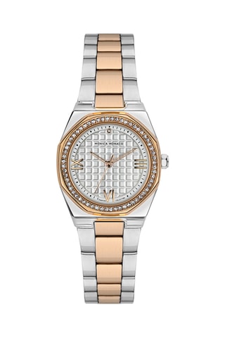 Stalen Quartz Horloge met Diamant - Zilverkleurig en Roségoudkleurig