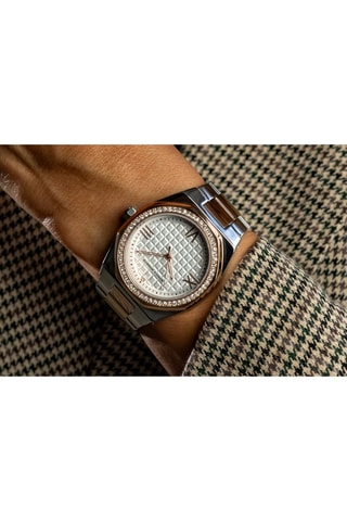 Stalen Quartz Horloge met Diamant - Zilverkleurig en Roségoudkleurig