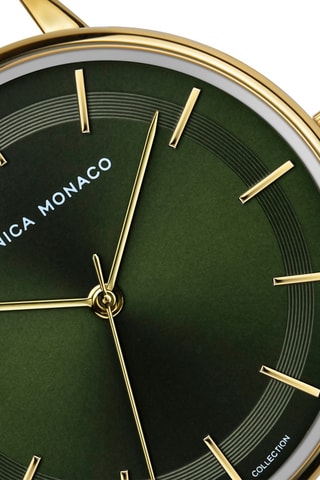 Leren Quartz Horloge met Diamant - Zwart en Goudkleurig - Monica Monaco