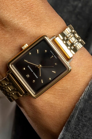 Stalen Quartz Horloge met Diamant - Goudkleurig en Zwart