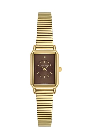 Stalen Quartz Horloge met Diamant - Goudkleurig en Bruin