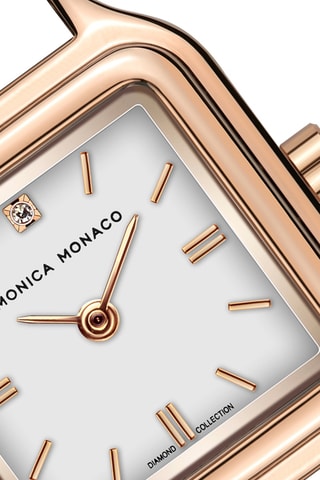 Stalen Quartz Horloge met Diamant - Roségoudkleurig en Zilverkleurig