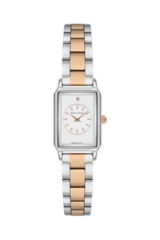 Stalen Quartz Horloge met Diamant - Roségoudkleurig en Zilverkleurig