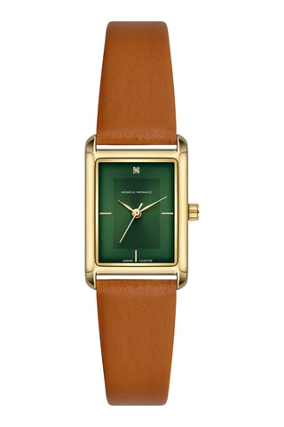 Leren Quartz Horloge met Diamant - Bruin en Goudkleurig