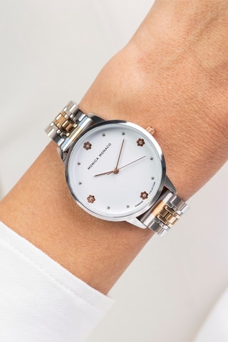 Stalen Quartz Horloge met Diamant - Monica Monaco