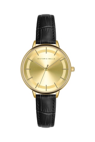Montre à quartz en cuir - Noir et doré - Victoria Walls