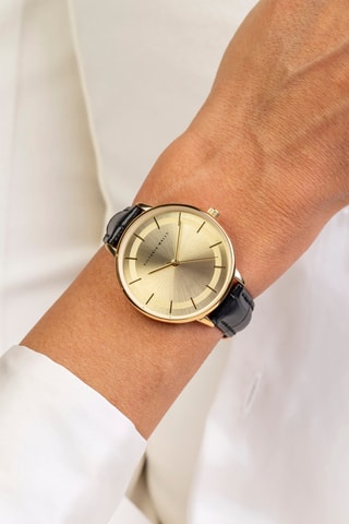 Montre à quartz en cuir - Noir et doré - Victoria Walls