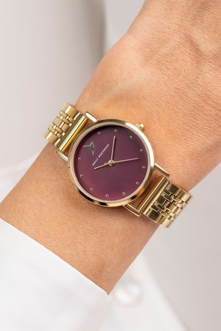 Montre à quartz en acier - Doré et bordeaux - Emily Westwood