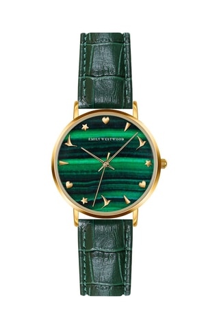 Montre à quartz en cuir - Vert et doré - Emily Westwood