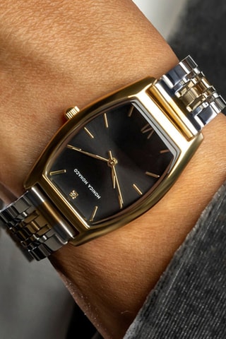 Reloj de cuarzo de acero y diamante