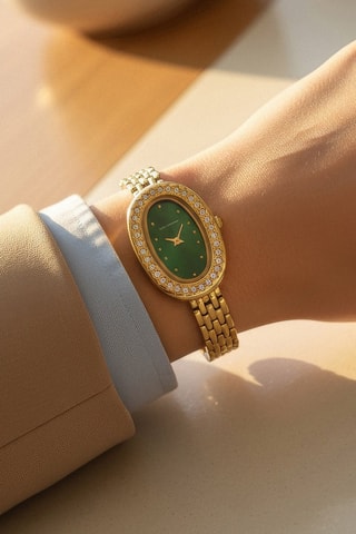 Montre à quartz en acier - Doré et vert