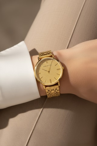 Reloj de cuarzo de acero chapado en ion de oro amarillo