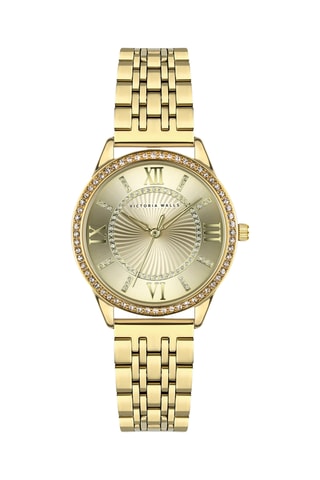 Reloj de cuarzo de acero chapado en ion de oro amarillo