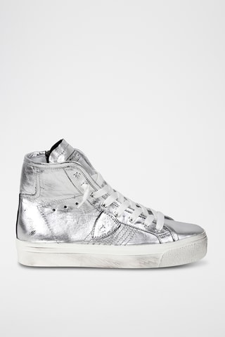 Baskets montantes en cuir - Argenté