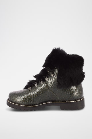 Lakleren Enkellaarzen Valberg - Kakigroen Krokodillook